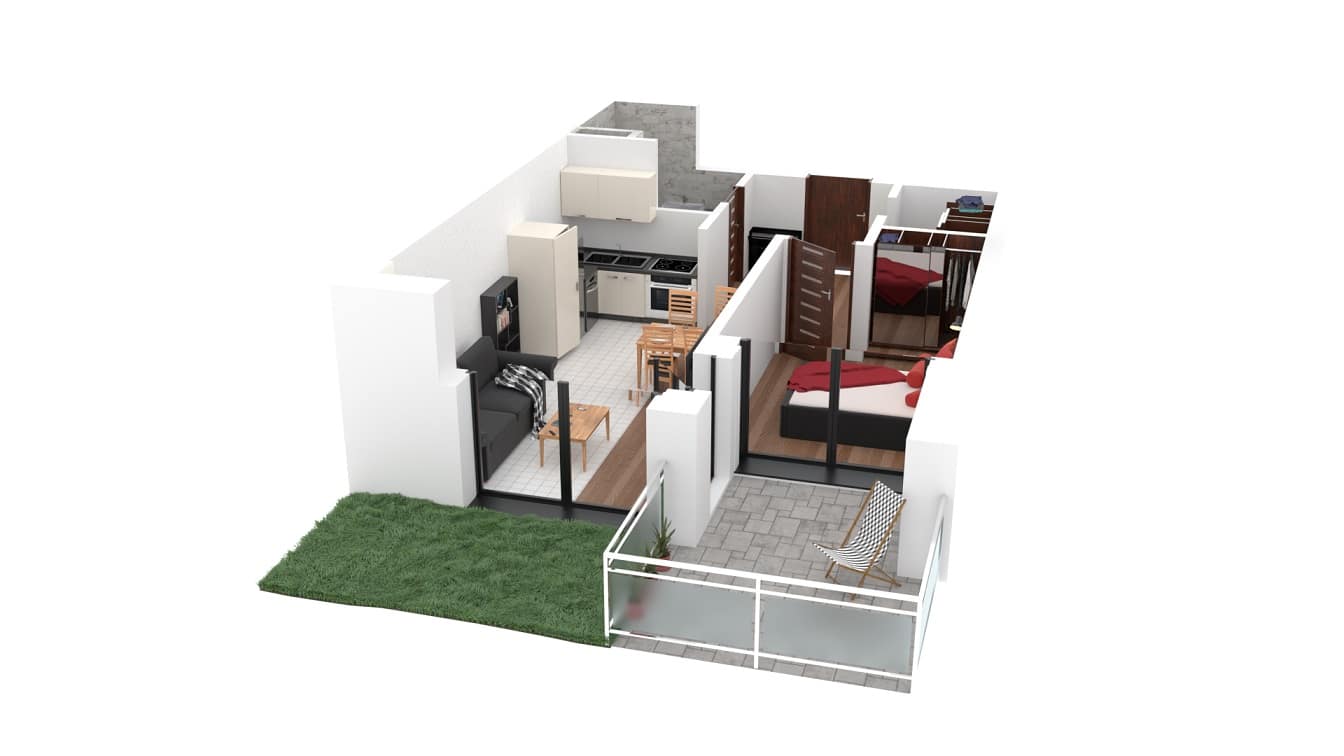 Przekrój 3D mieszkania - wizualizacja pomieszczeń