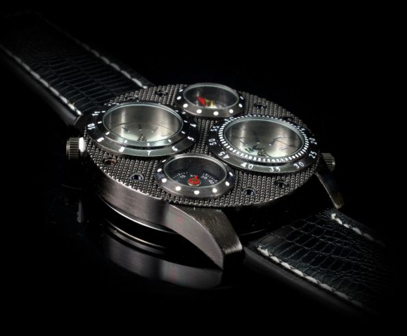 packshot 3D which present male watch on the black background
